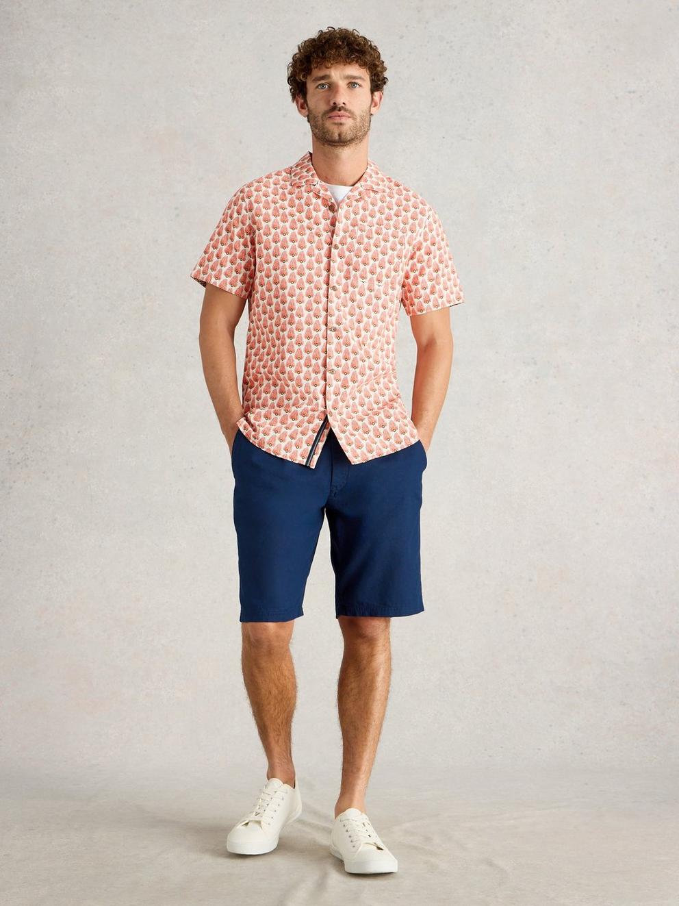 Drawstring Linen Blend Short in DARK NAVY - MODEL FRONT