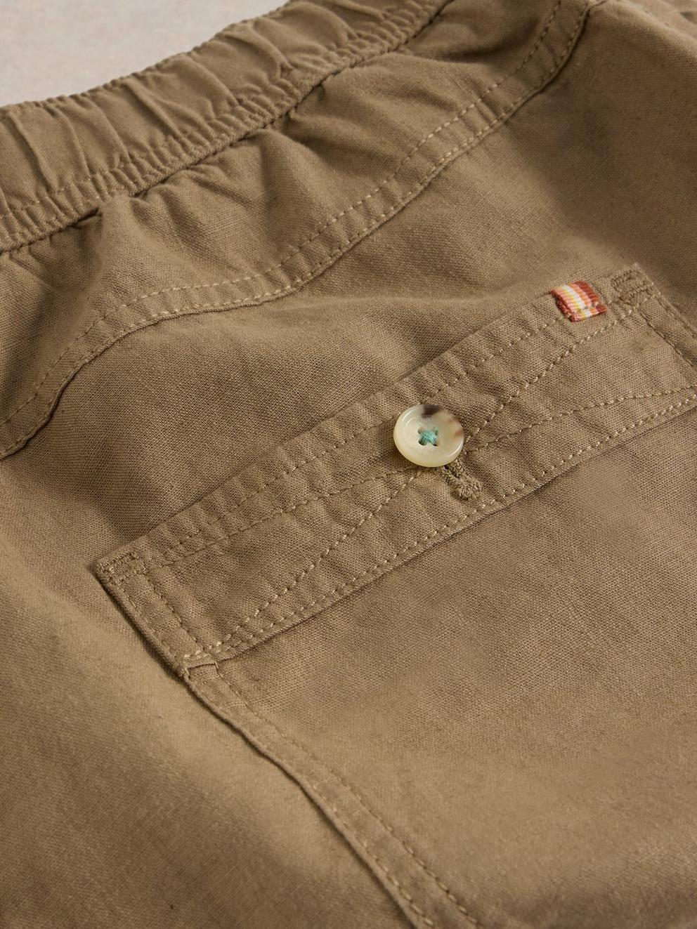 Drawstring Linen Blend Short in DK NAT - FLAT DETAIL