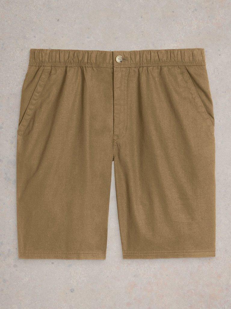 Drawstring Linen Blend Short in DK NAT - FLAT FRONT