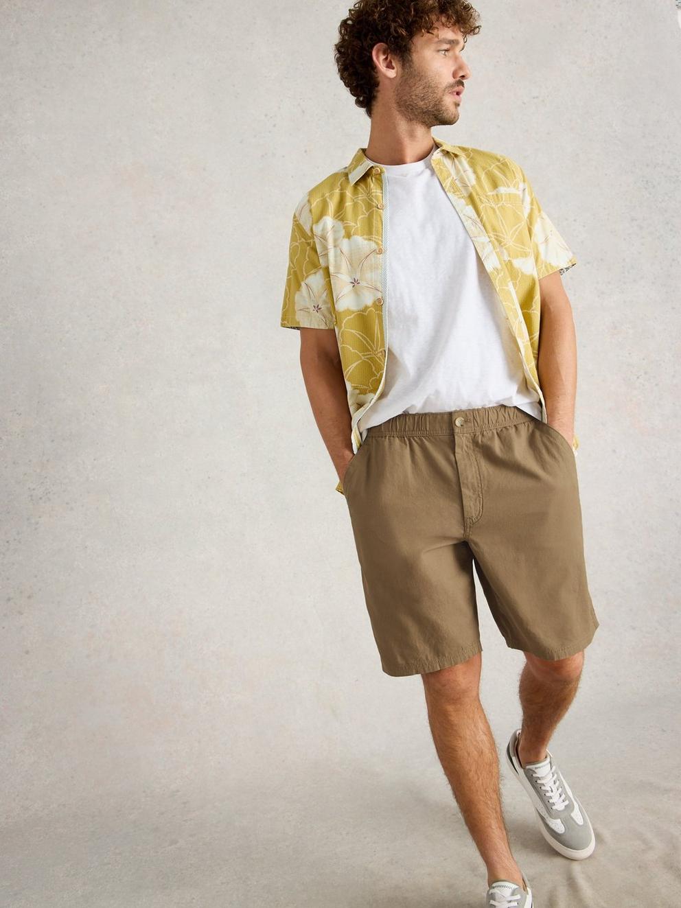 Drawstring Linen Blend Short in DK NAT - LIFESTYLE