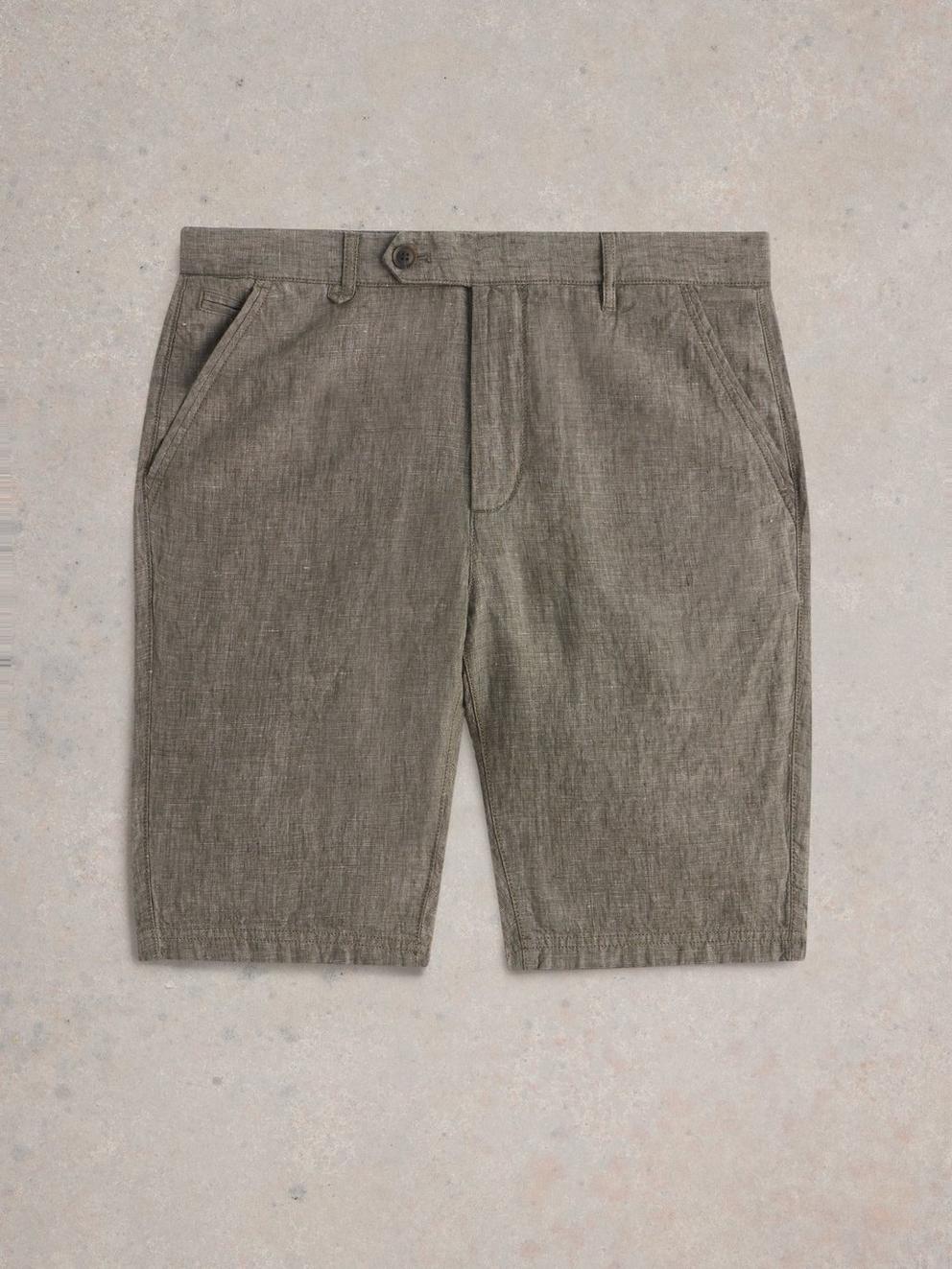 Linen Chino Short in KHAKI GRN - FLAT FRONT