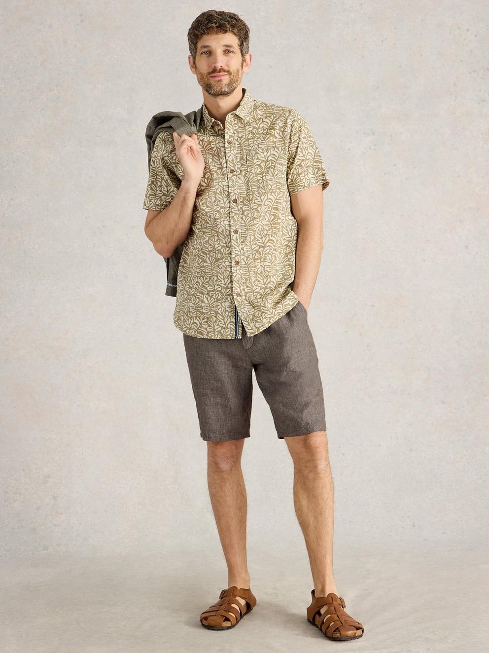 Linen Chino Short in KHAKI GRN - MODEL FRONT