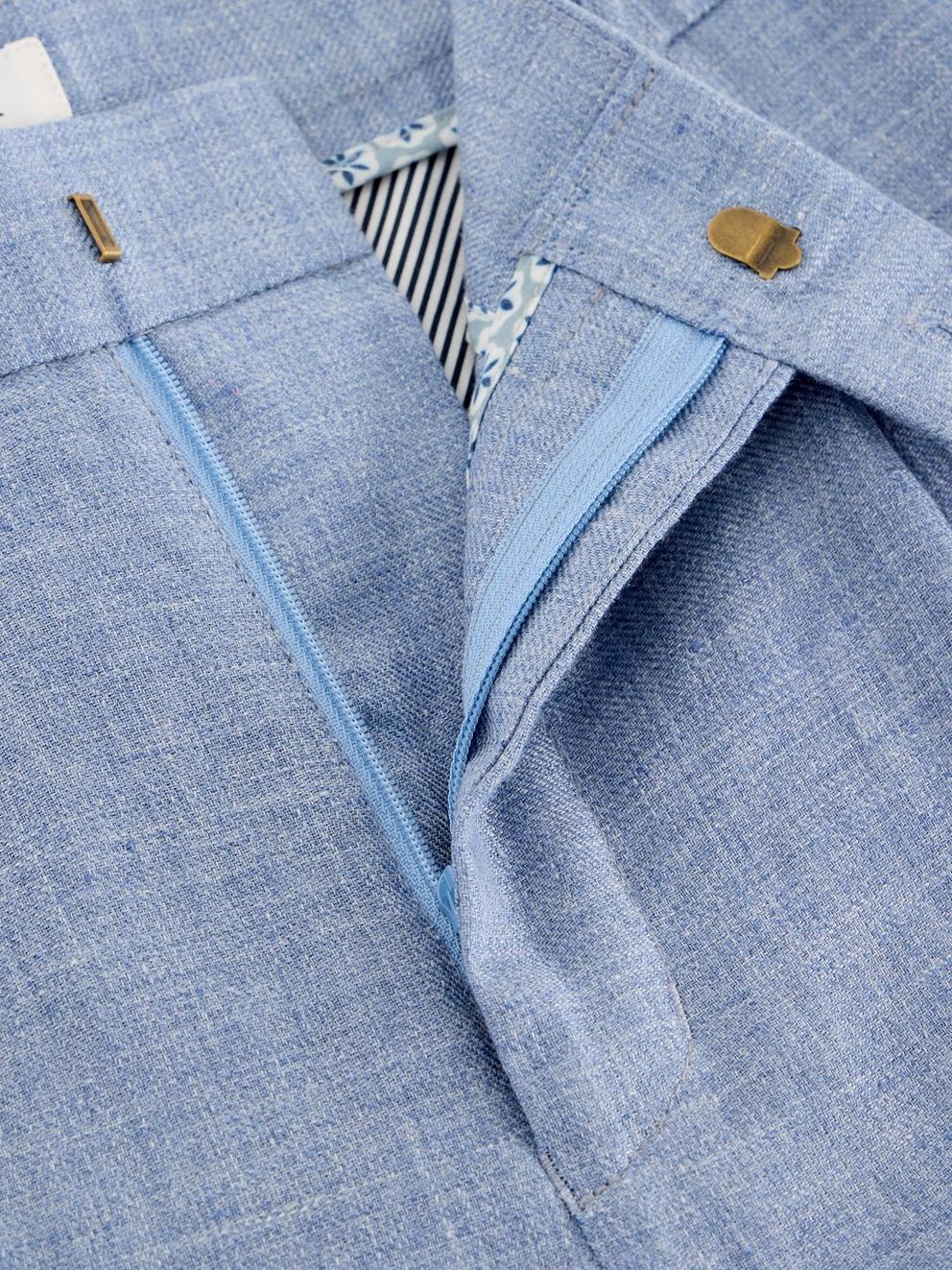 Linen Trouser in MID BLUE - FLAT DETAIL