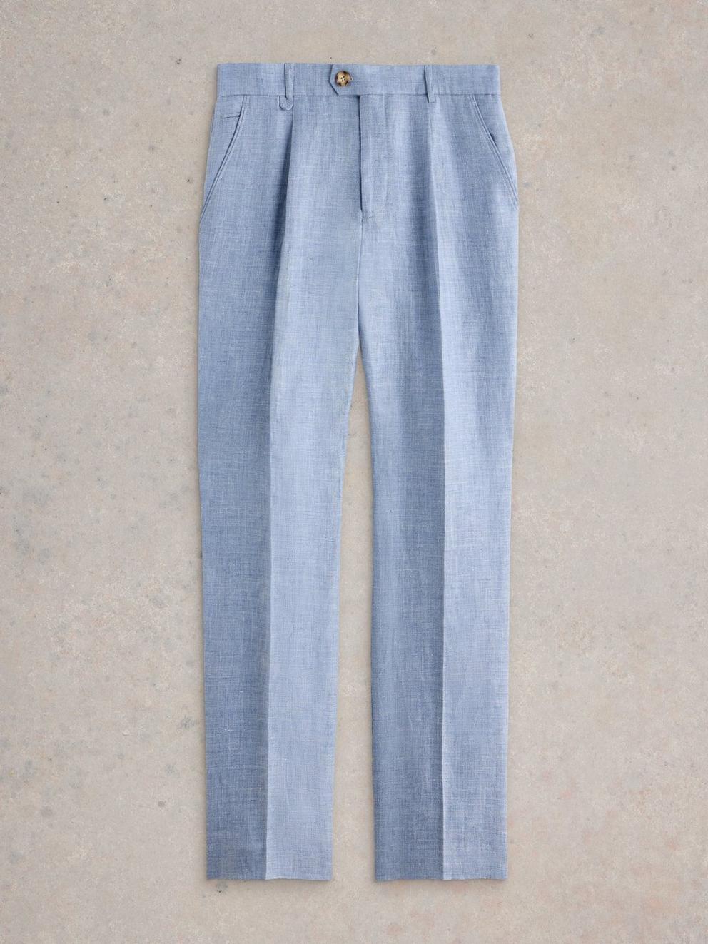 Linen Trouser in MID BLUE - FLAT FRONT