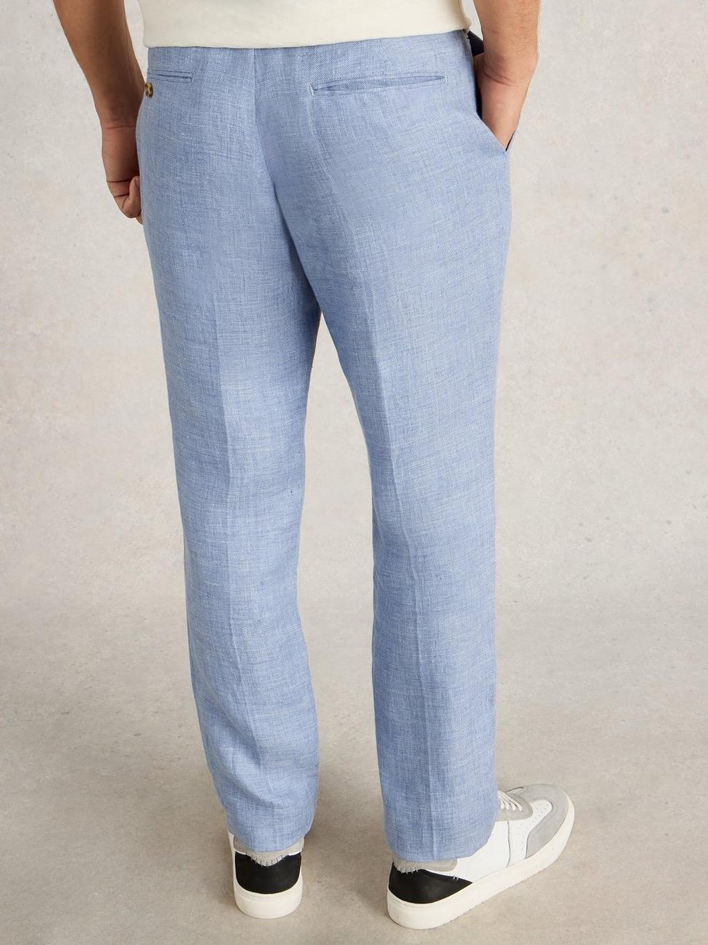 Linen Trouser in MID BLUE - MODEL BACK