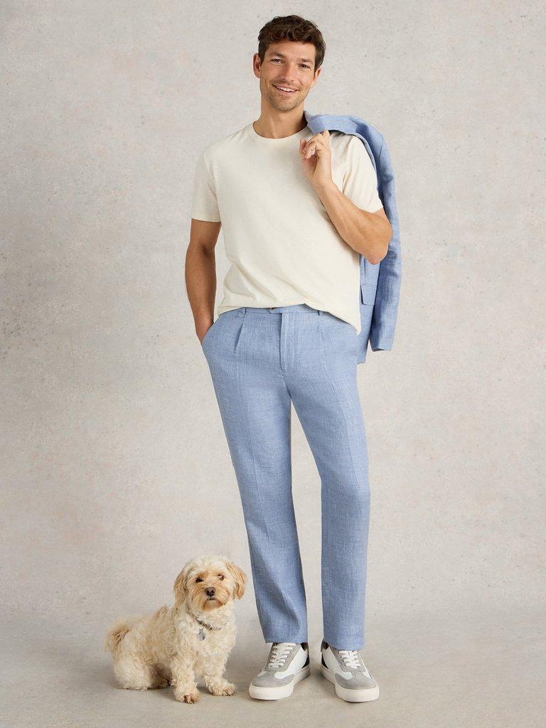 Linen Trouser in MID BLUE - MODEL FRONT
