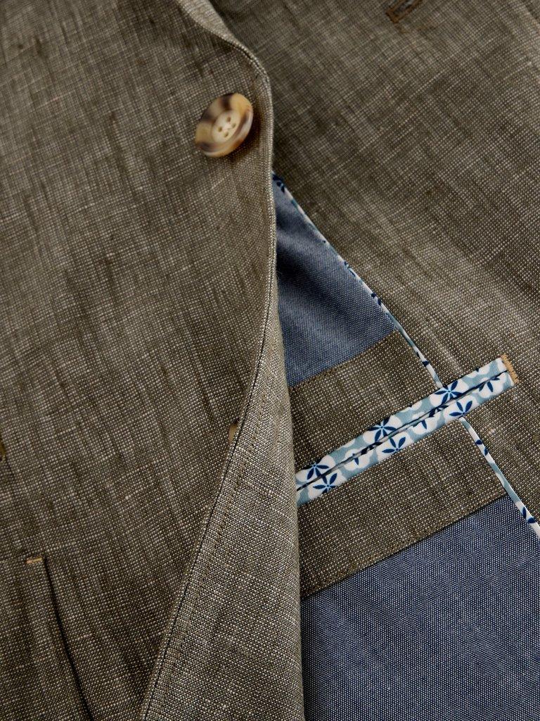 Peak Lapel Linen Blazer in KHAKI GRN - FLAT DETAIL