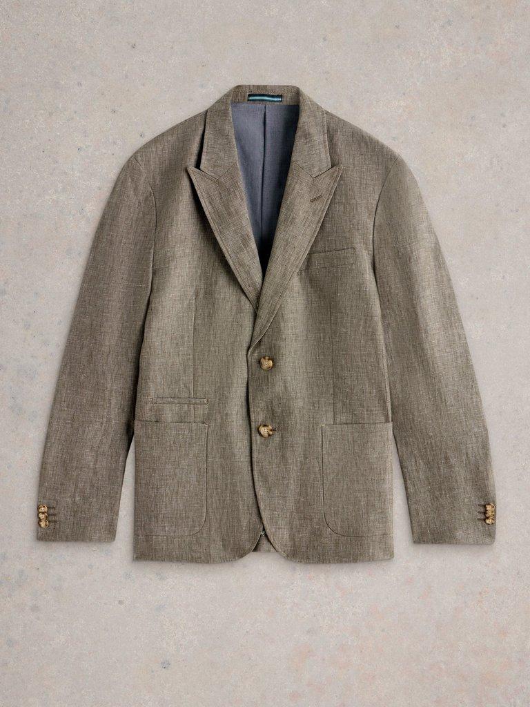 Peak Lapel Linen Blazer in KHAKI GRN - FLAT FRONT