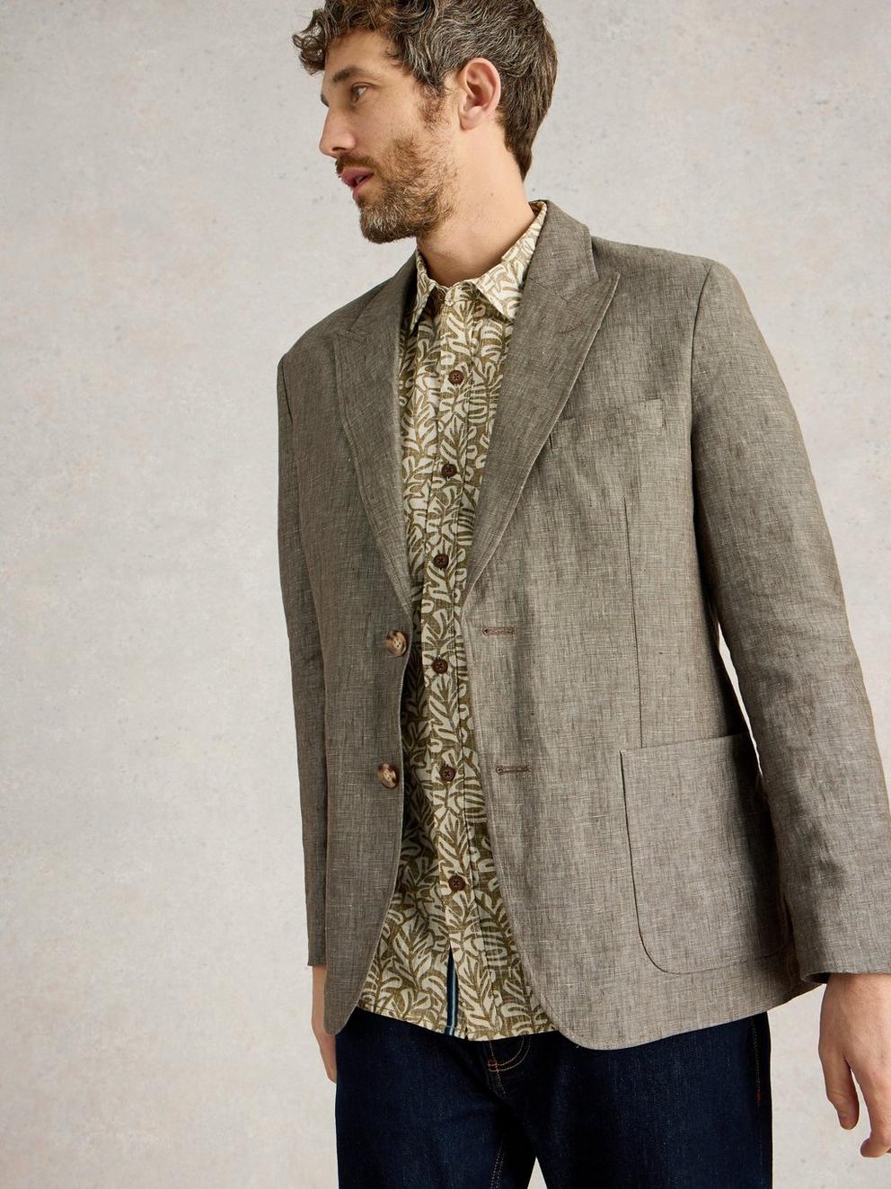 Peak Lapel Linen Blazer in KHAKI GRN - LIFESTYLE