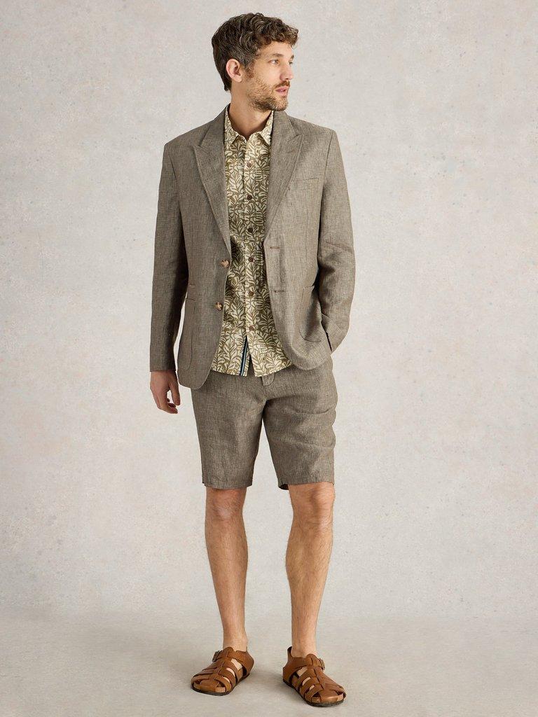Peak Lapel Linen Blazer in KHAKI GRN - MODEL FRONT