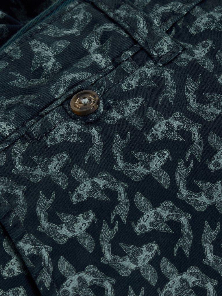 Fish Printed Chino Short in NAVY PR - FLAT DETAIL