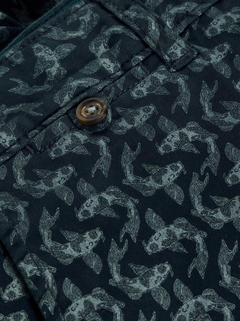 Fish Printed Chino Short in NAVY PR - FLAT DETAIL