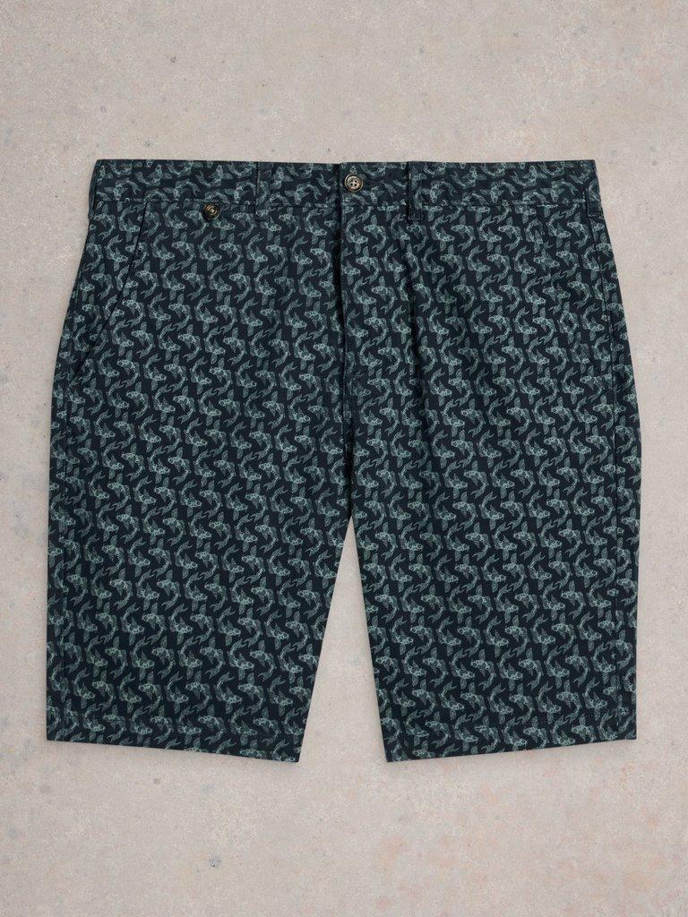 Fish Printed Chino Short in NAVY PR - FLAT FRONT