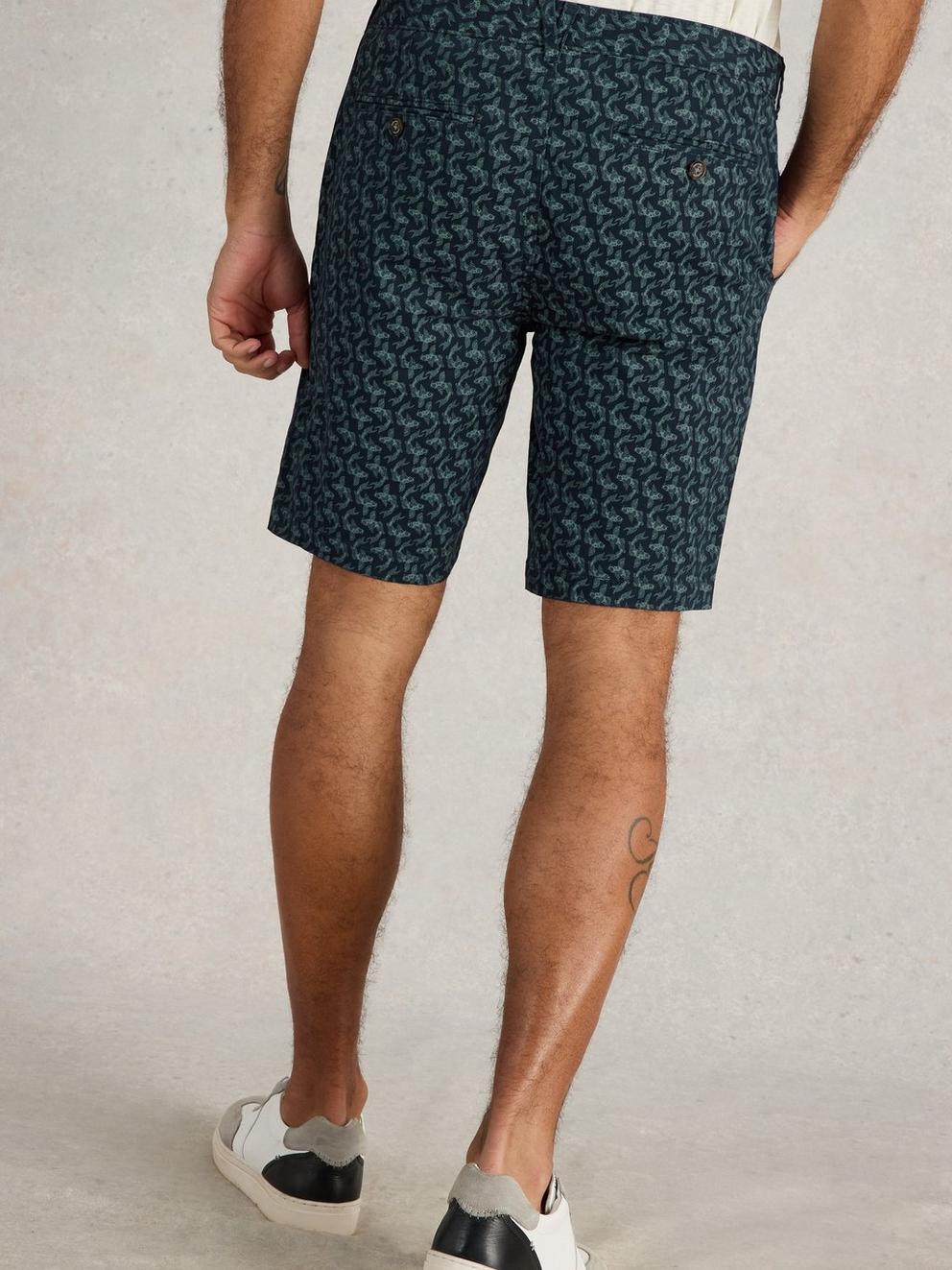 Fish Printed Chino Short in NAVY PR - MODEL BACK