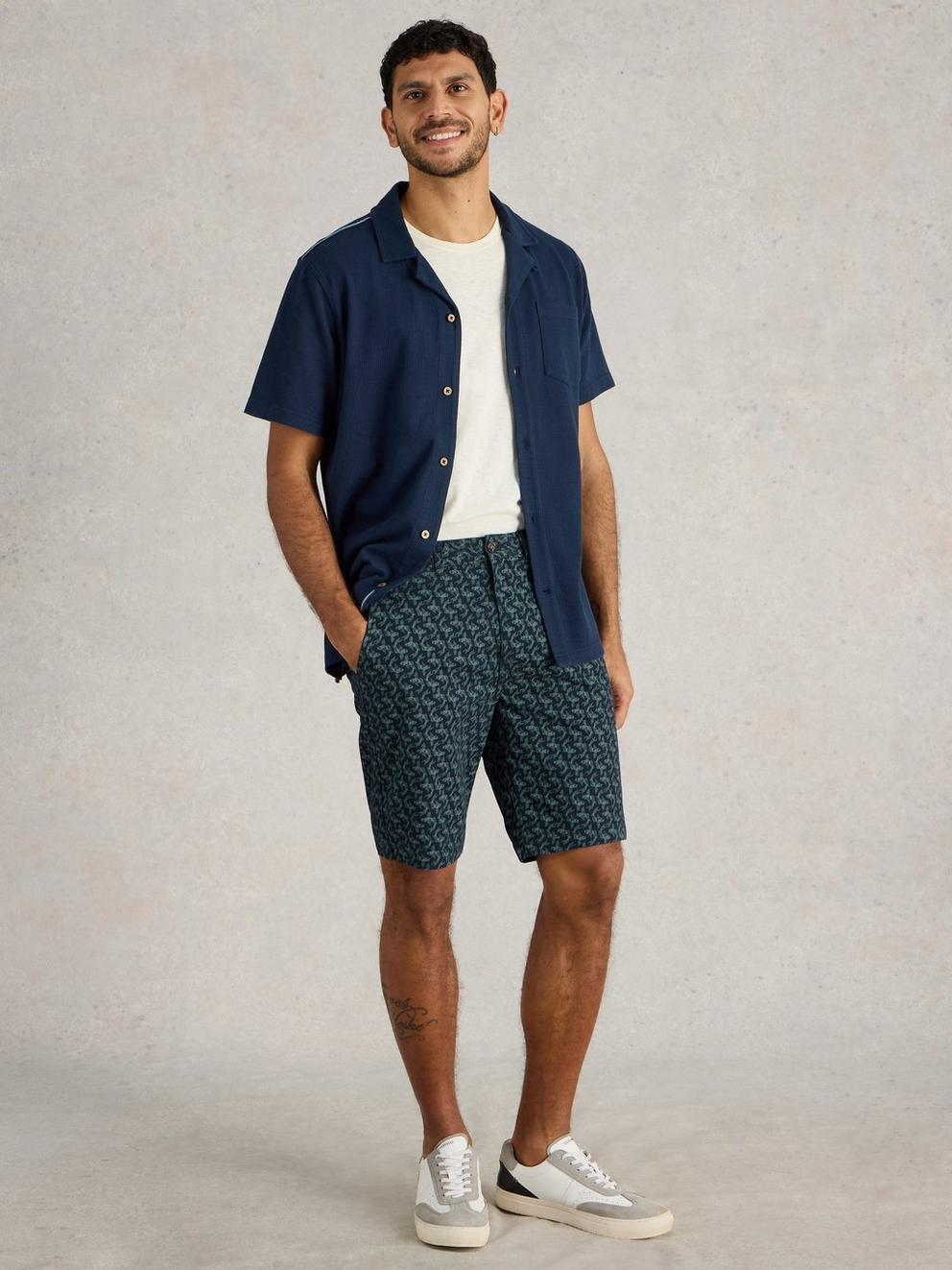 Fish Printed Chino Short in NAVY PR - MODEL FRONT