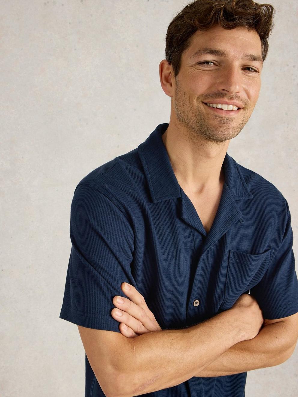 Rib Jersey Shirt in DARK NAVY - MODEL DETAIL