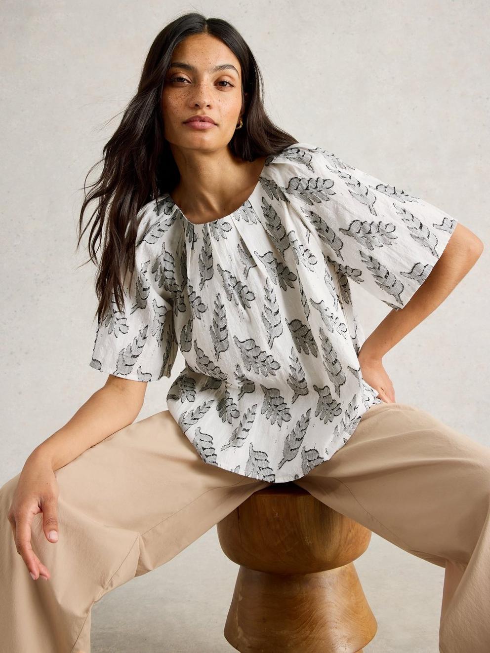 Spruce Jaquard Top in WHITE MLT - LIFESTYLE