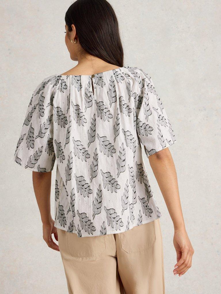 Spruce Jaquard Top in WHITE MLT - MODEL BACK