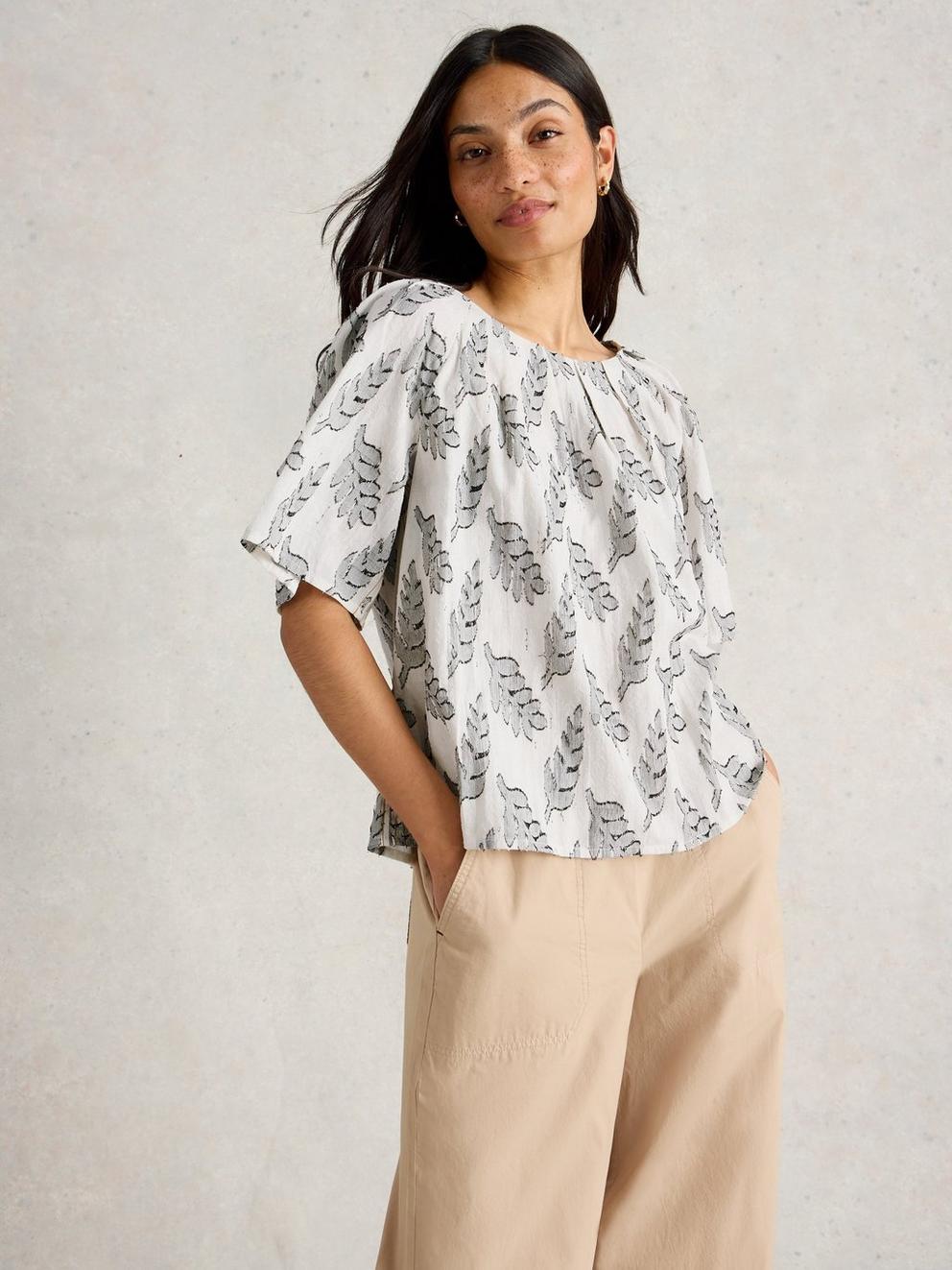 Spruce Jaquard Top in WHITE MLT - MODEL DETAIL