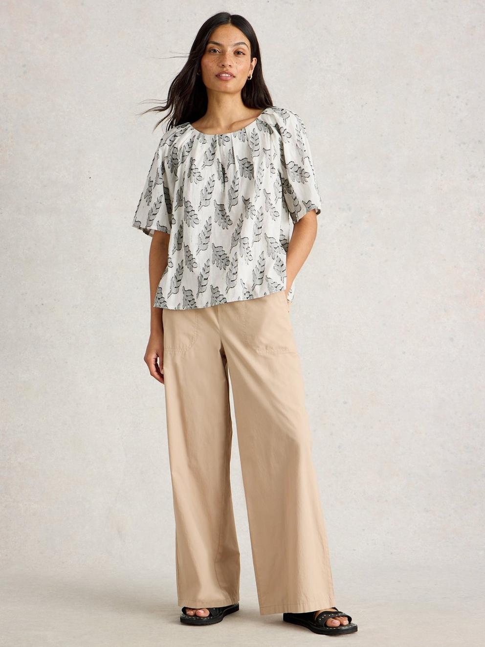 Spruce Jaquard Top in WHITE MLT - MODEL FRONT