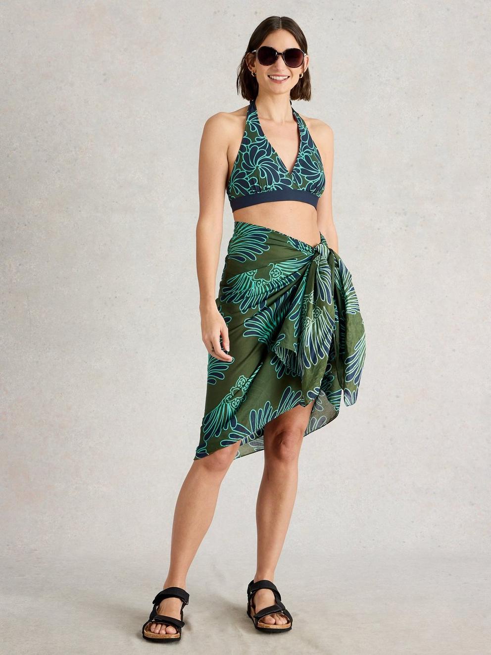 Sunshine Bikini Top Reversible in GREEN MLT - MODEL FRONT