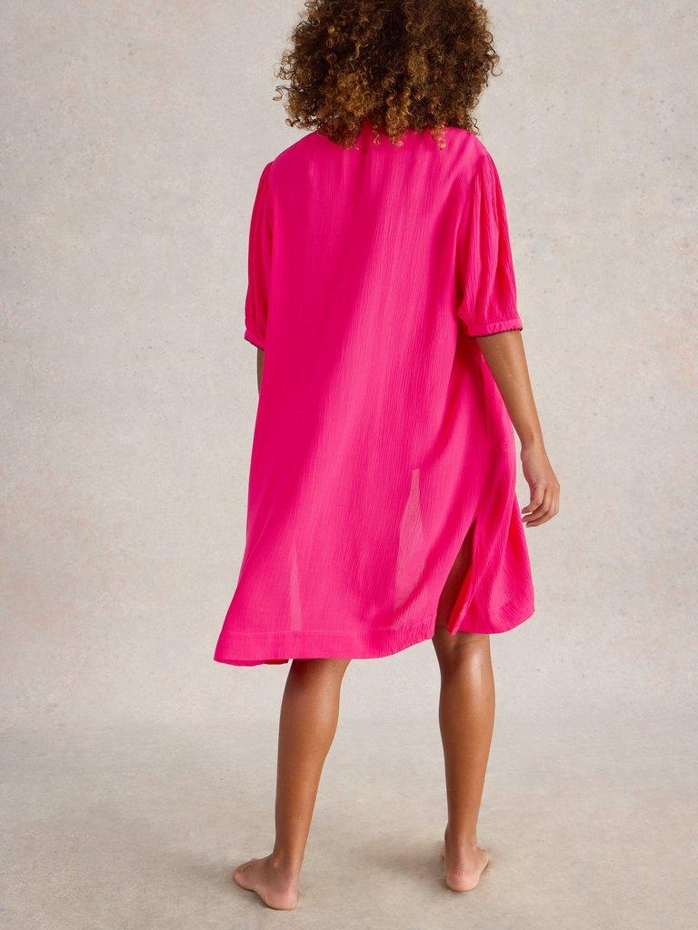 Maggie Magenta Beach Cover up  in BRT PINK - MODEL BACK