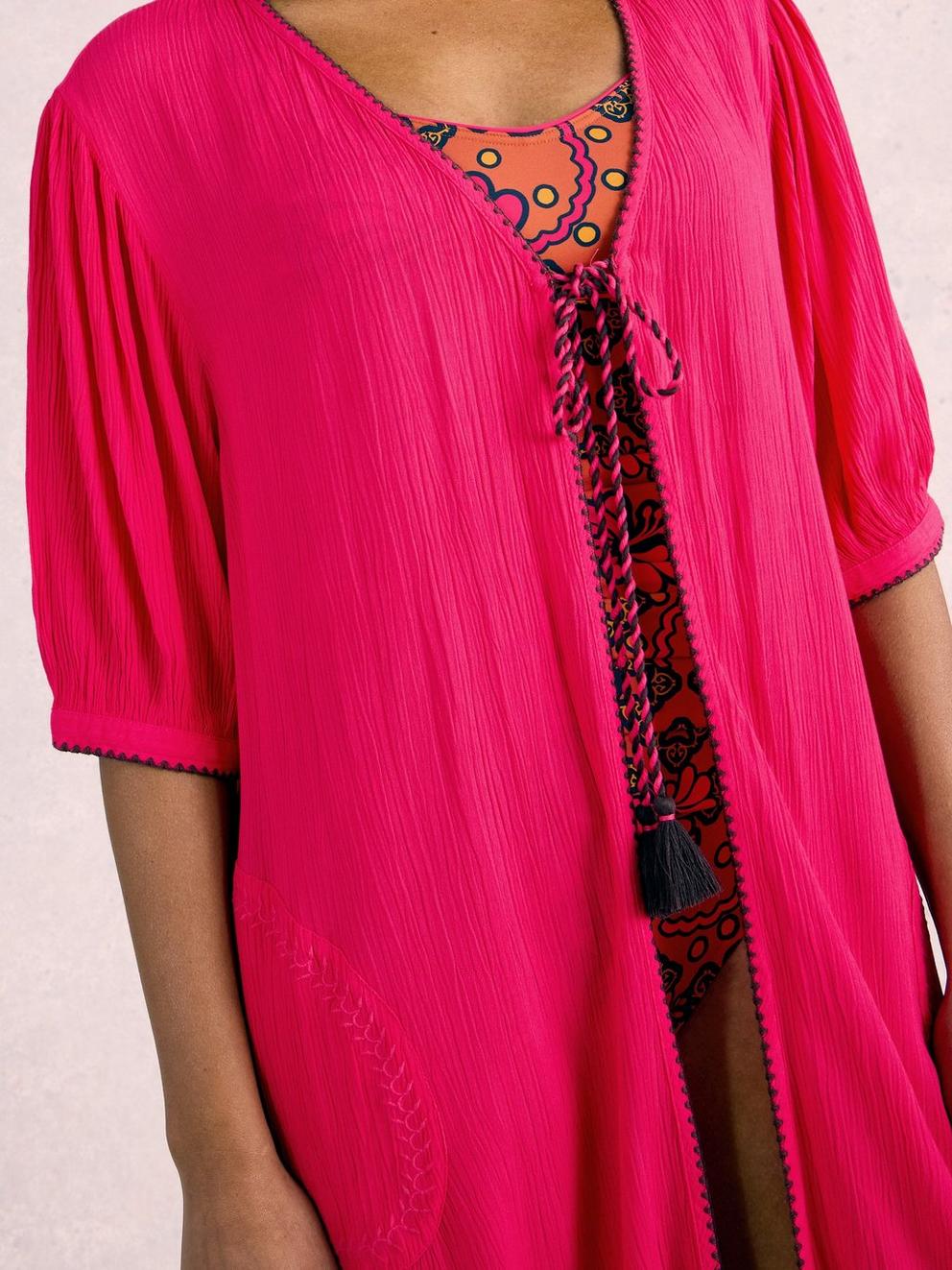 Maggie Magenta Beach Cover up  in BRT PINK - MODEL DETAIL