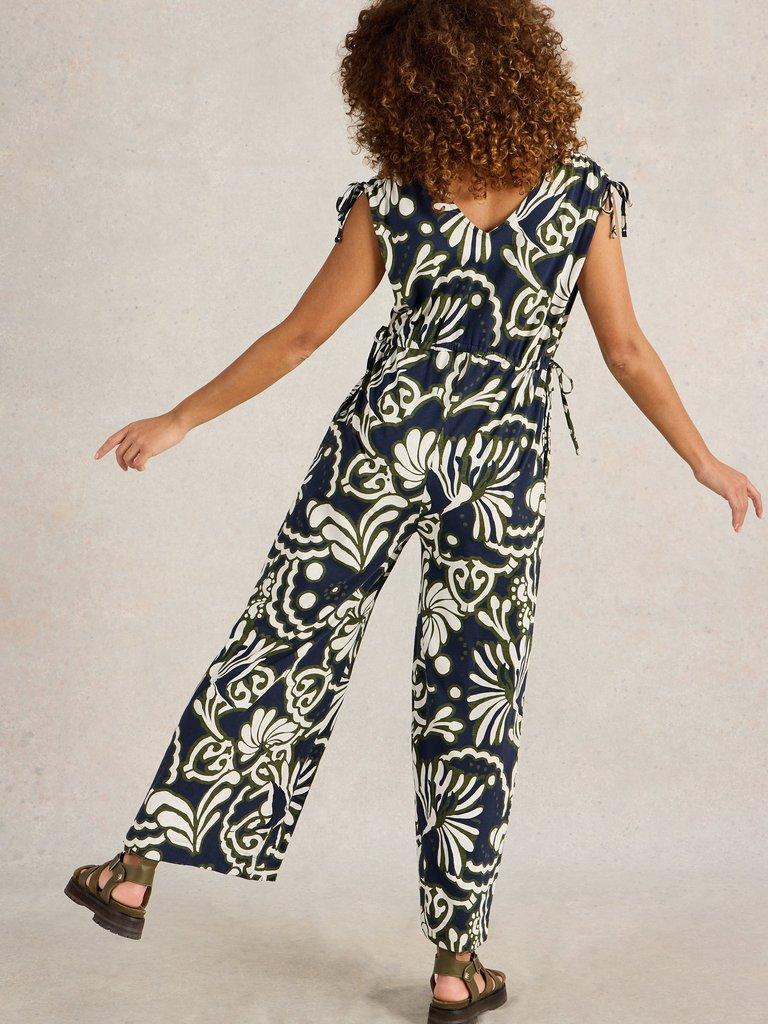 Freya Jersey Jumpsuit in NAVY MULTI - MODEL BACK