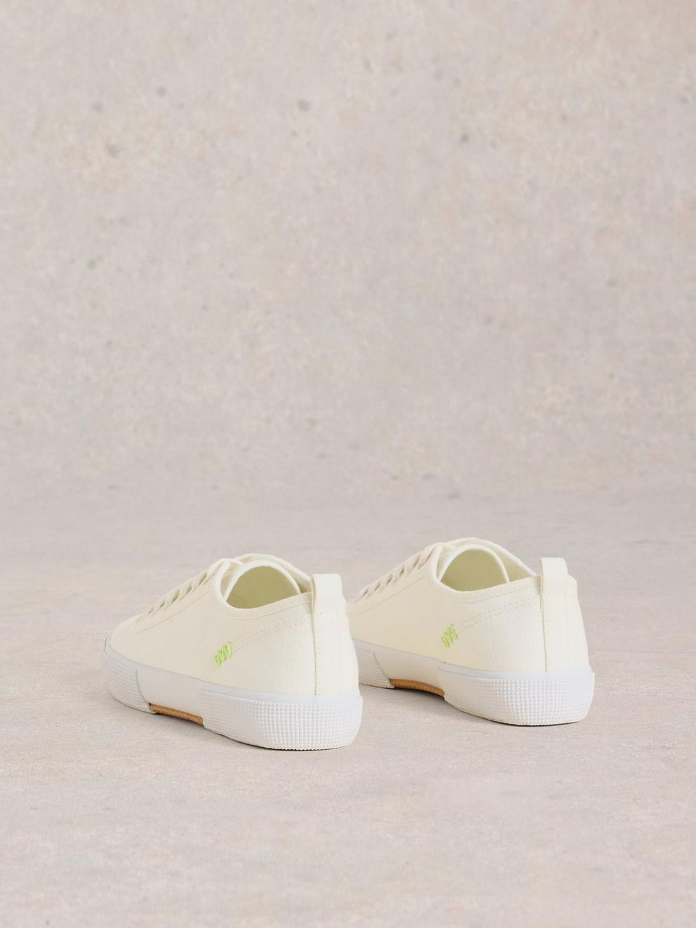 Pippa Canvas Lace Up Trainers in BRIL WHITE - FLAT BACK