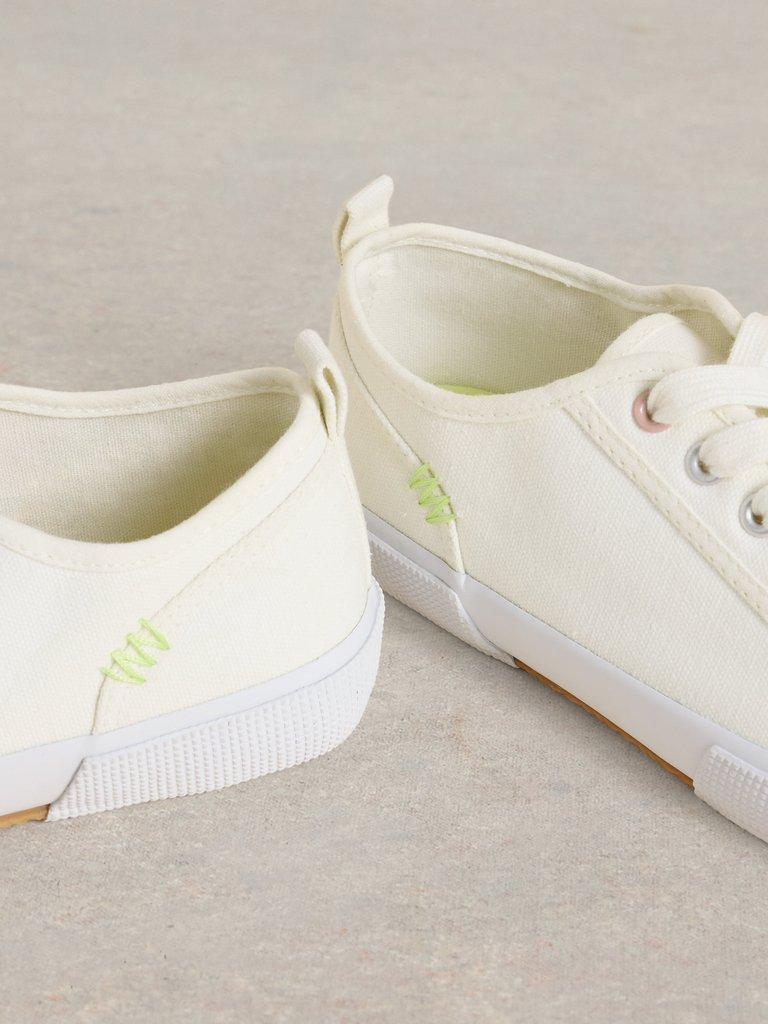 Pippa Canvas Lace Up Trainers in BRIL WHITE - FLAT DETAIL