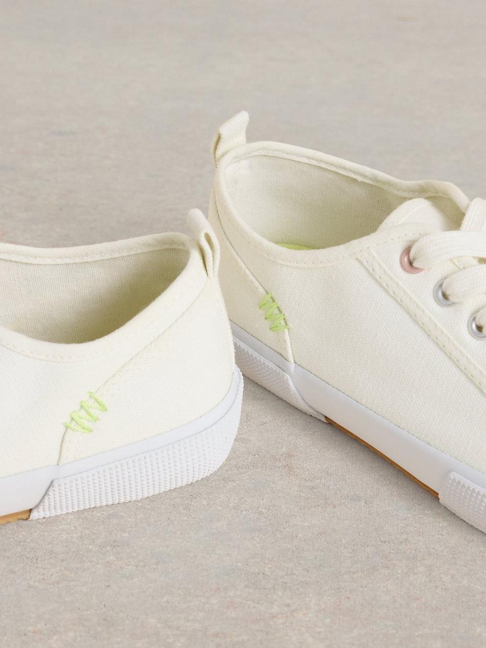 Pippa Canvas Lace Up Trainers in BRIL WHITE - FLAT DETAIL