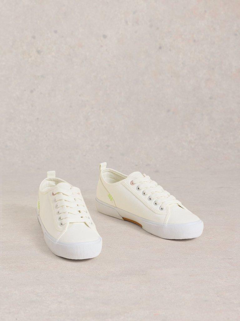 Pippa Canvas Lace Up Trainers in BRIL WHITE - FLAT FRONT