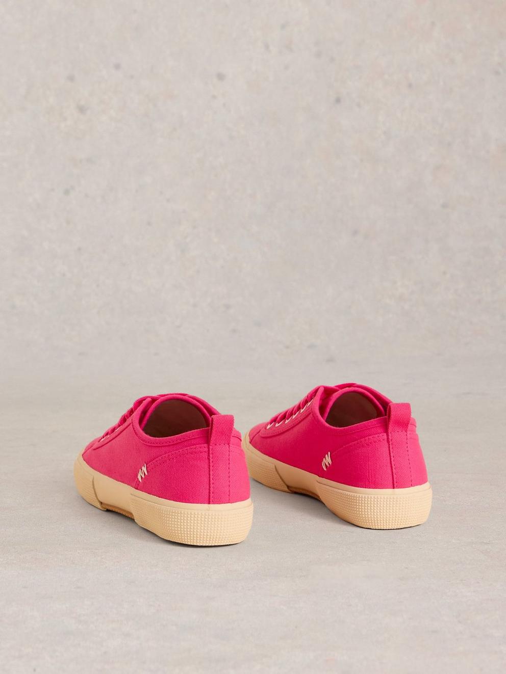 Pippa Canvas Lace Up Trainers in BRT PINK - FLAT BACK