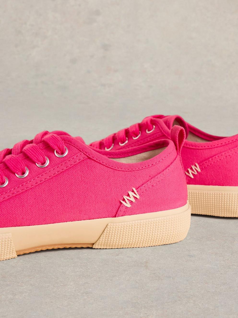 Pippa Canvas Lace Up Trainers in BRT PINK - FLAT DETAIL