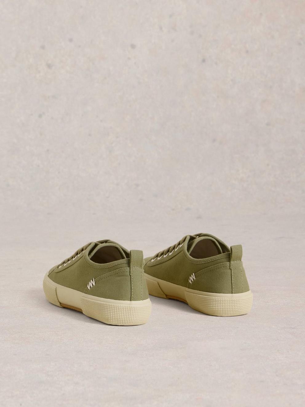 Pippa Canvas Lace Up Trainers in KHAKI GRN - FLAT BACK