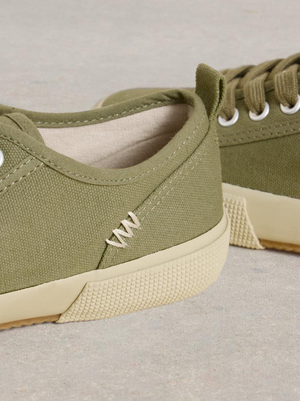 Pippa Canvas Lace Up Trainers in KHAKI GRN - FLAT DETAIL