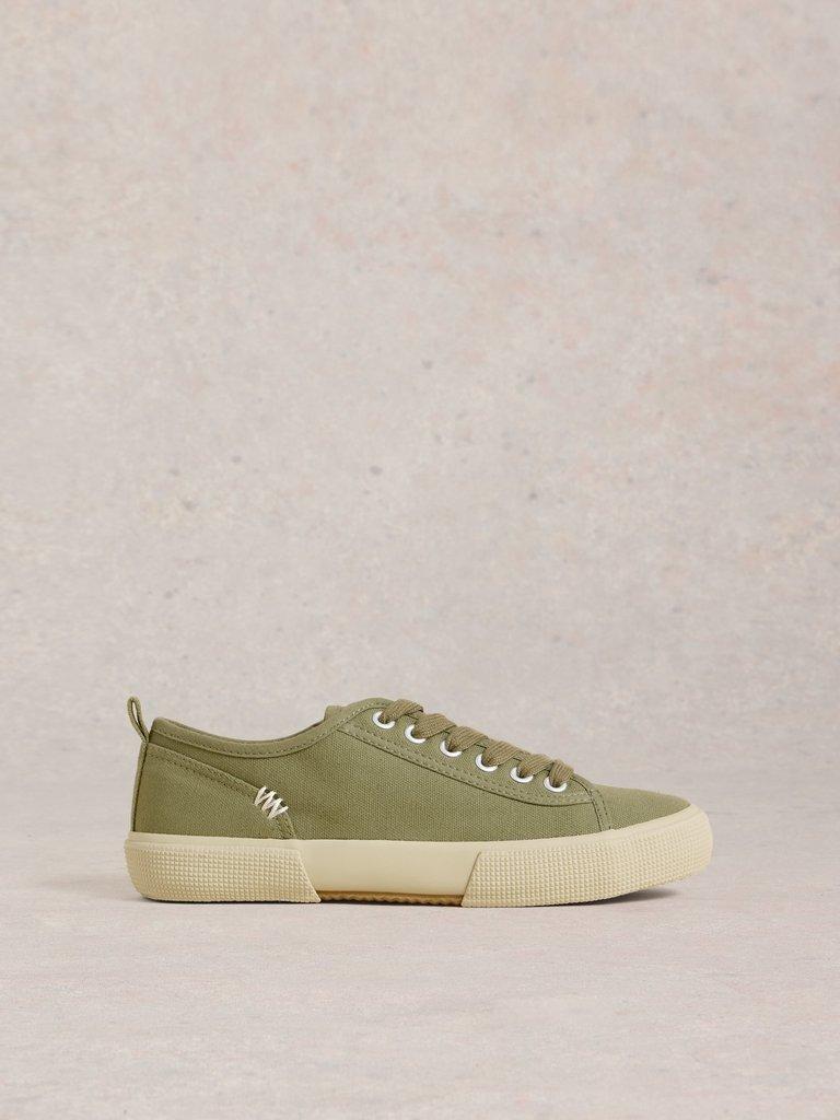 Pippa Canvas Lace Up Trainers in KHAKI GRN - LIFESTYLE