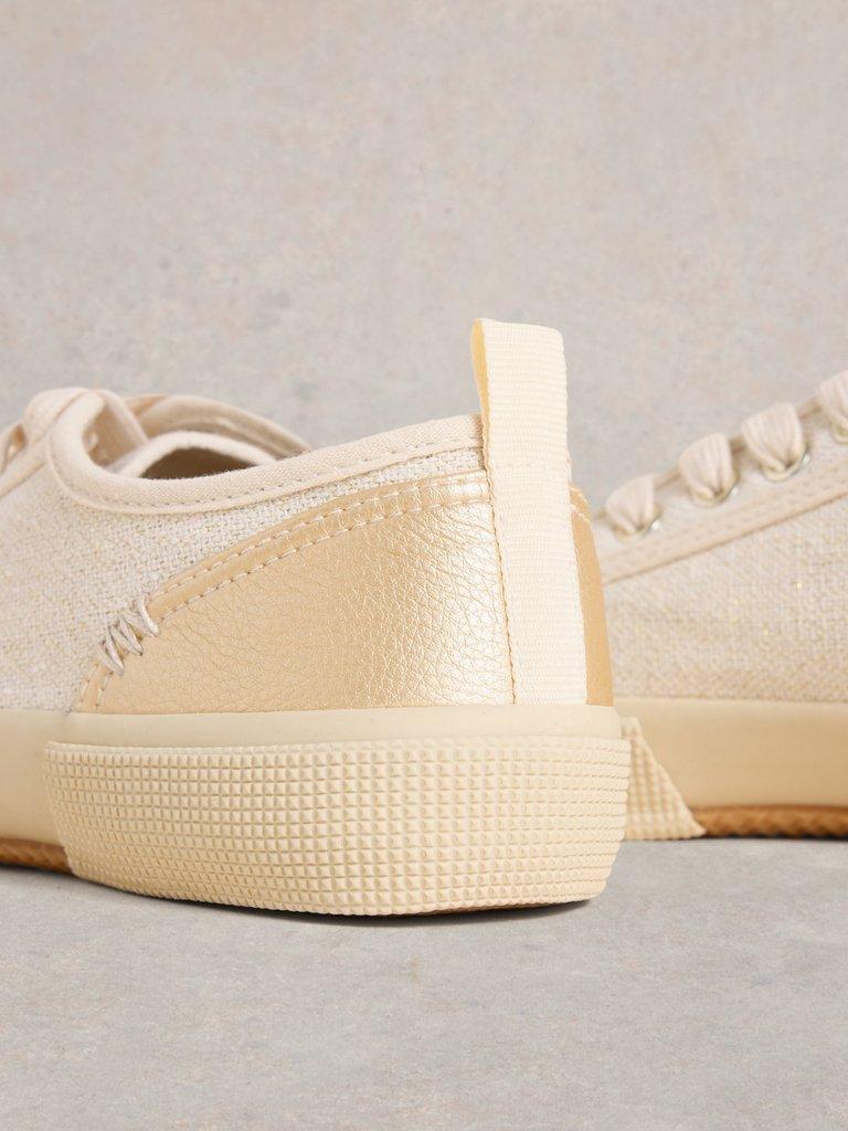 Pippa Canvas Lace Up Trainers in LGT NAT - FLAT DETAIL