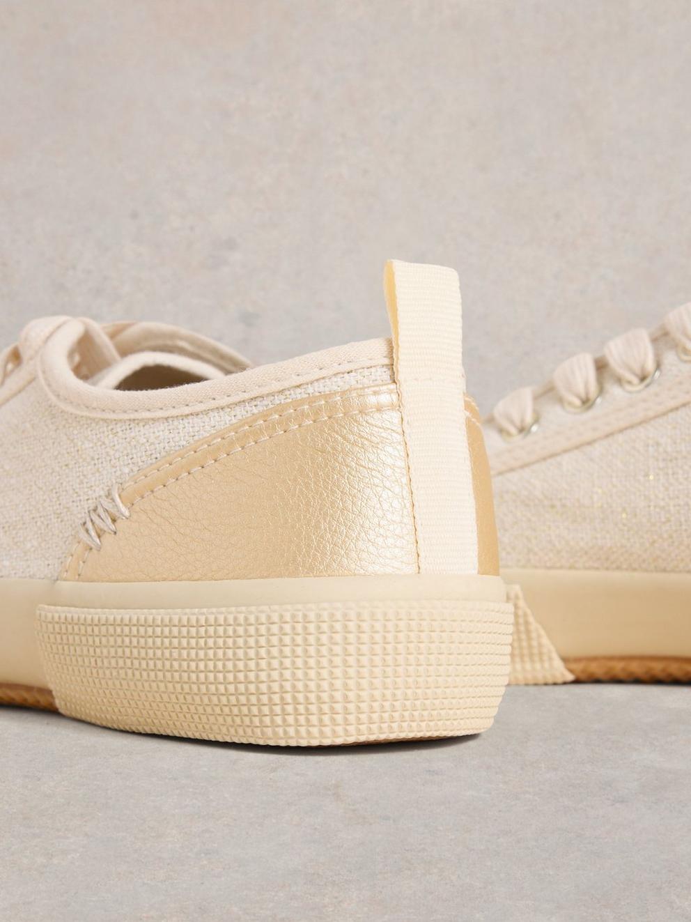 Pippa Canvas Lace Up Trainers in LGT NAT - FLAT DETAIL