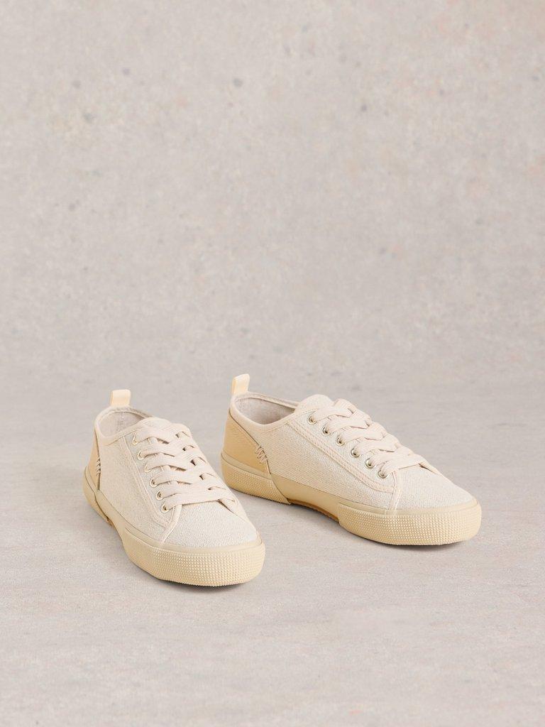 Pippa Canvas Lace Up Trainers in LGT NAT - FLAT FRONT