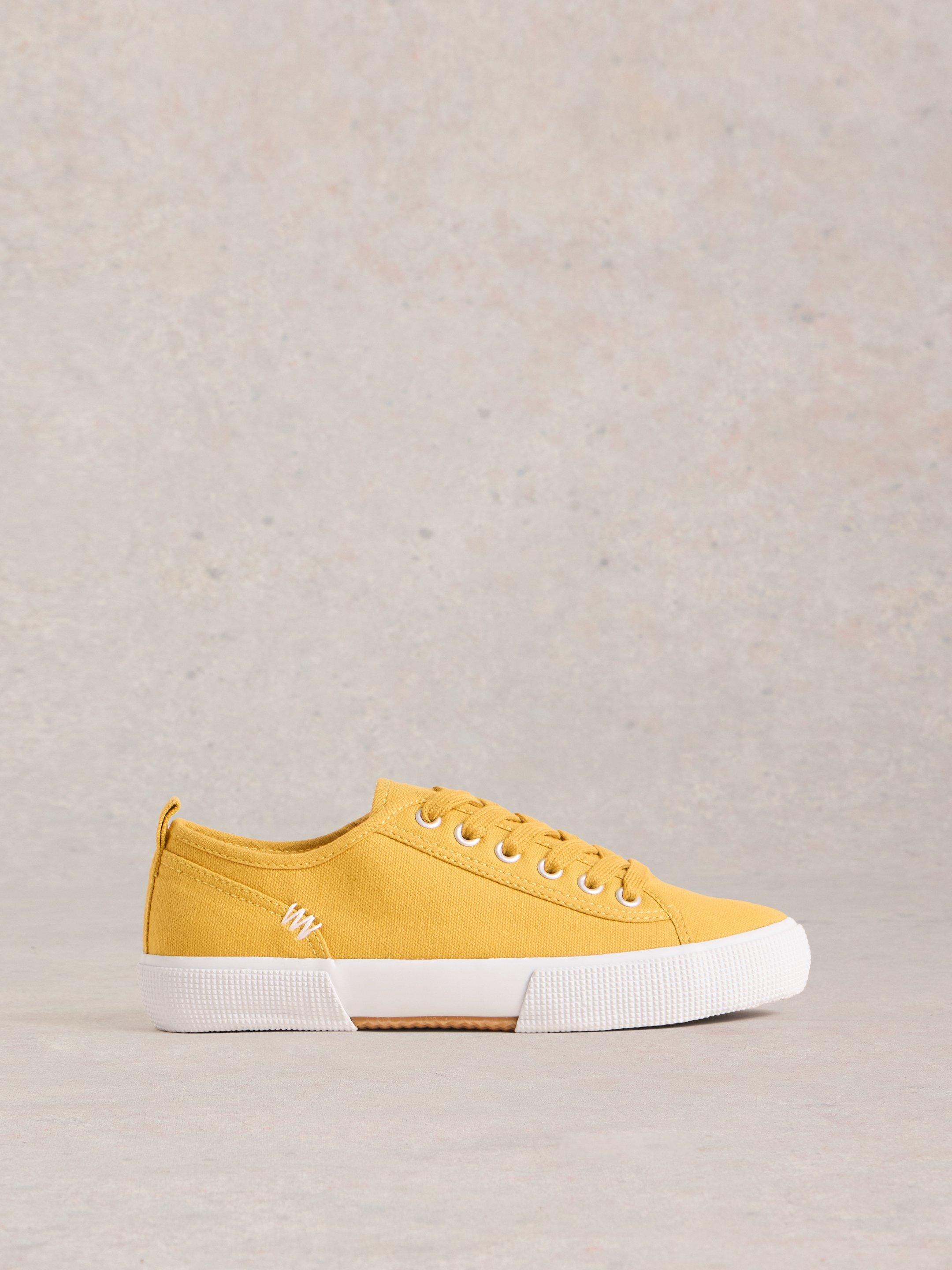 Pippa Canvas Lace Up Trainers in MID YELLOW White Stuff