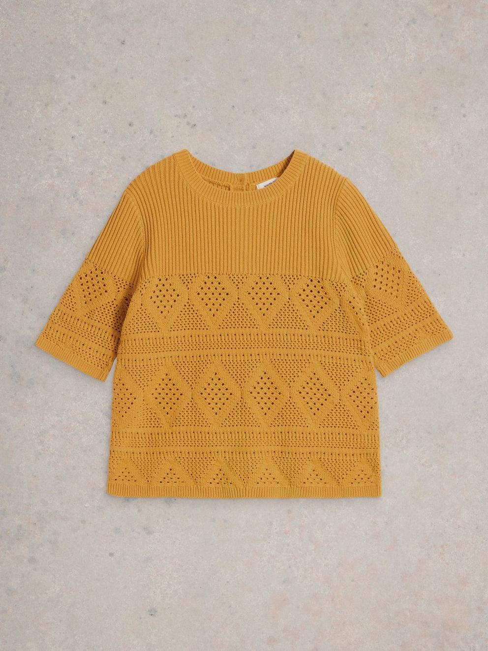 STITCHY KNITTED TEE in MID YELLOW - FLAT FRONT