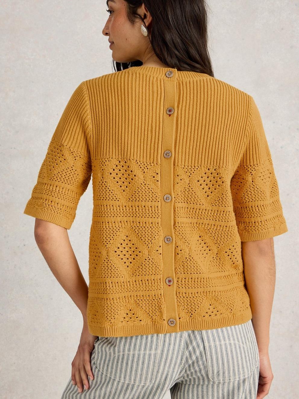 STITCHY KNITTED TEE in MID YELLOW - MODEL BACK