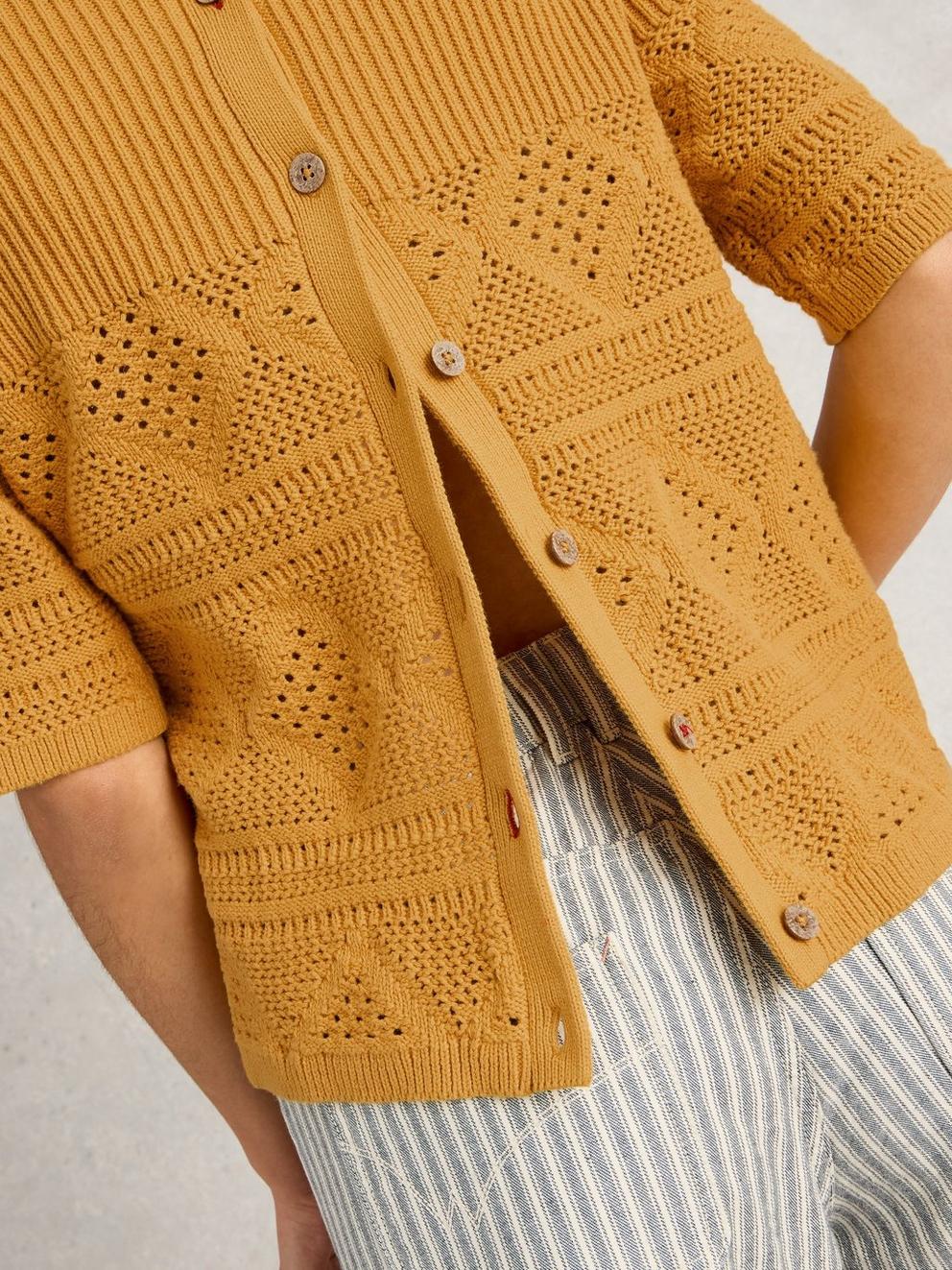 STITCHY KNITTED TEE in MID YELLOW - MODEL DETAIL