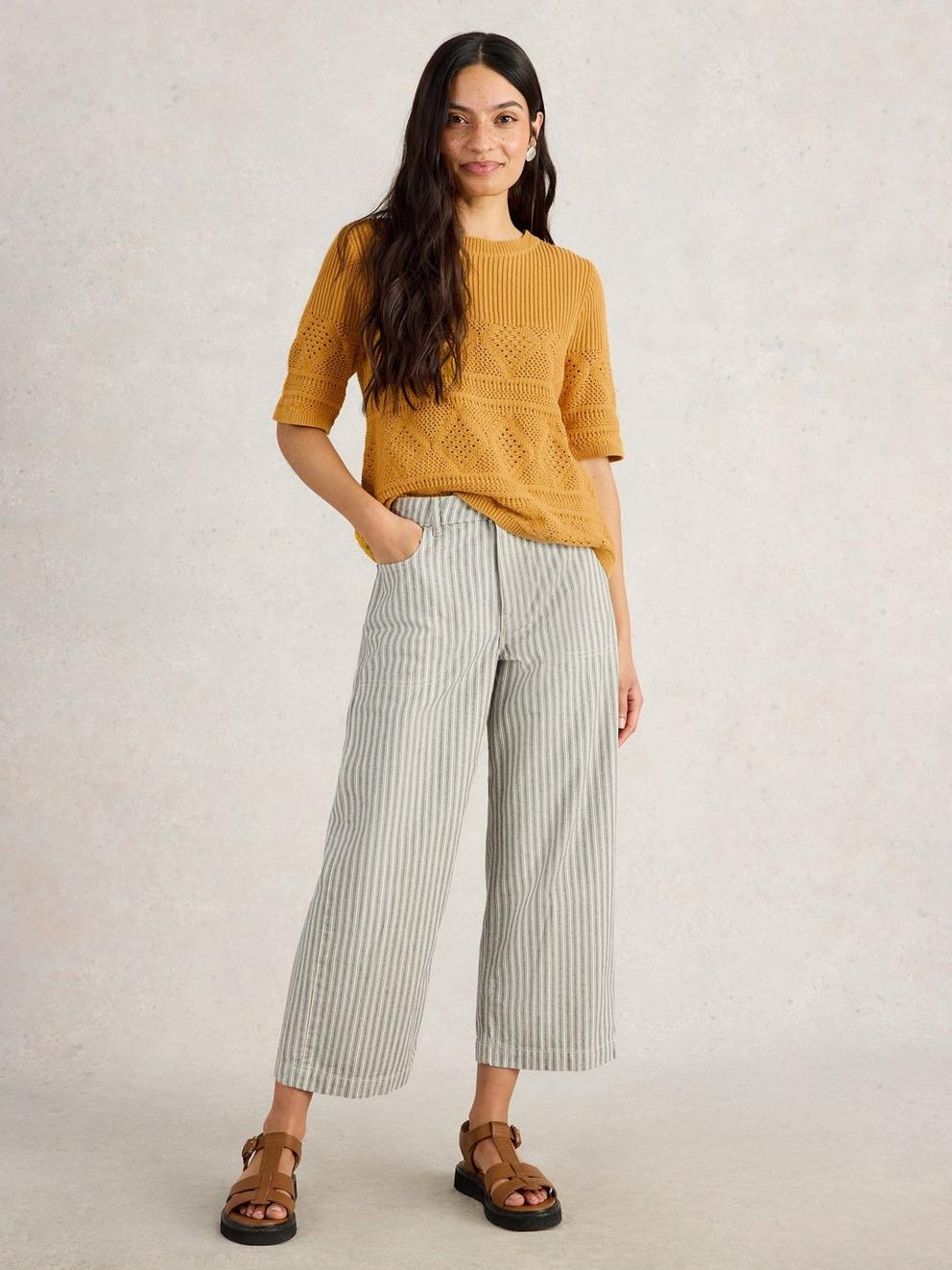STITCHY KNITTED TEE in MID YELLOW - MODEL FRONT