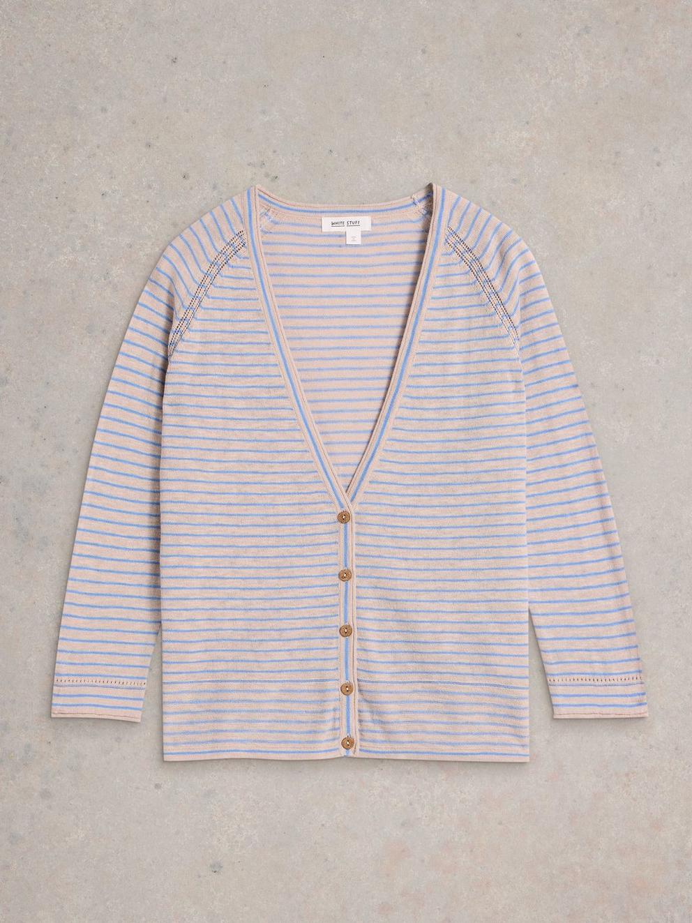 NARIA STRIPE LINEN BLEND CARDI in NAT MLT - FLAT FRONT