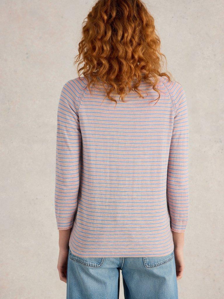 NARIA STRIPE LINEN BLEND CARDI in NAT MLT - MODEL BACK