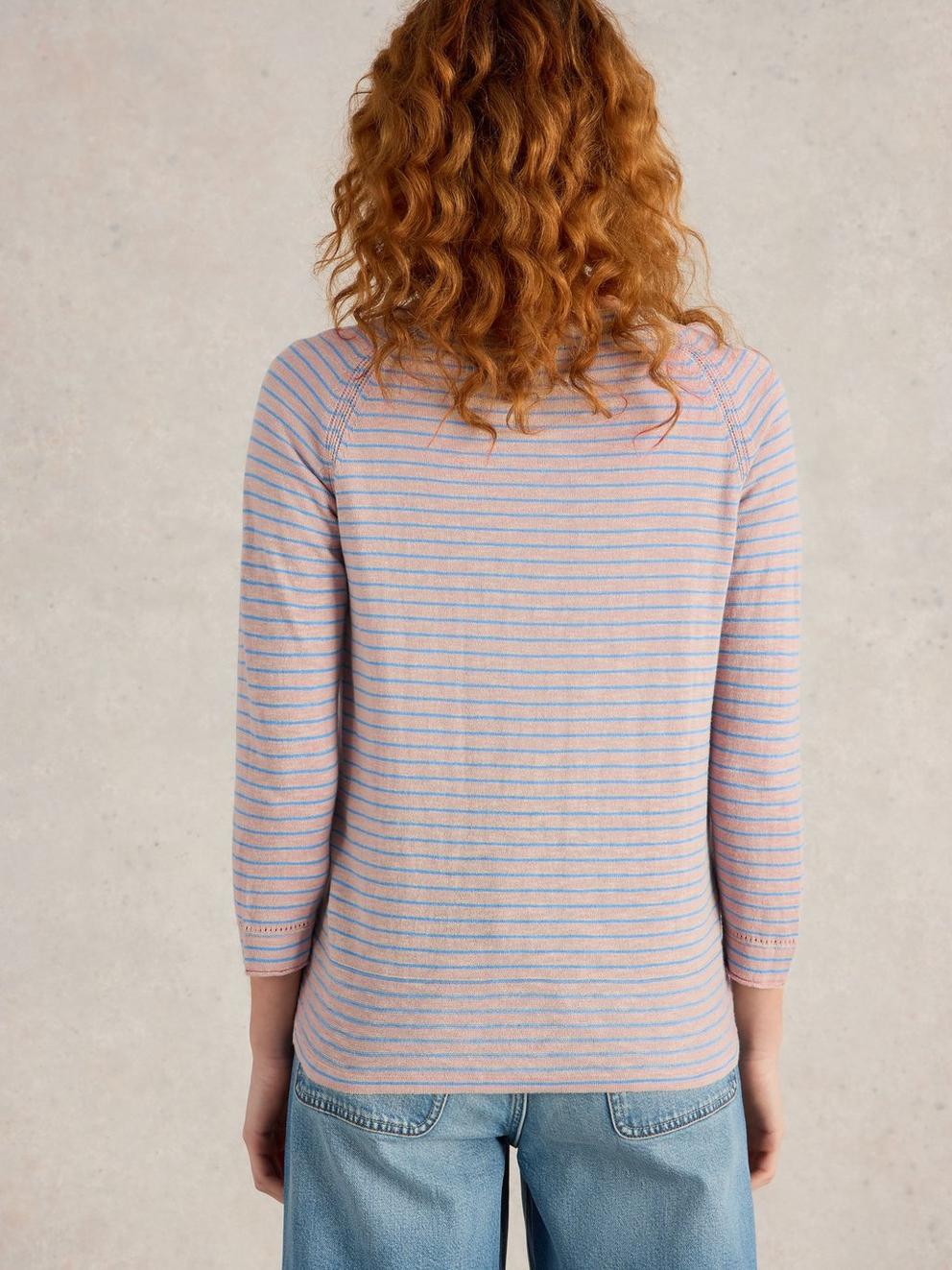 NARIA STRIPE LINEN BLEND CARDI in NAT MLT - MODEL BACK