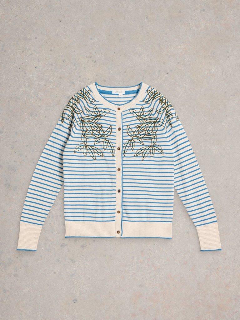 LULU CREW NECK EMBROIDERED CARDI in IVORY MLT - FLAT FRONT