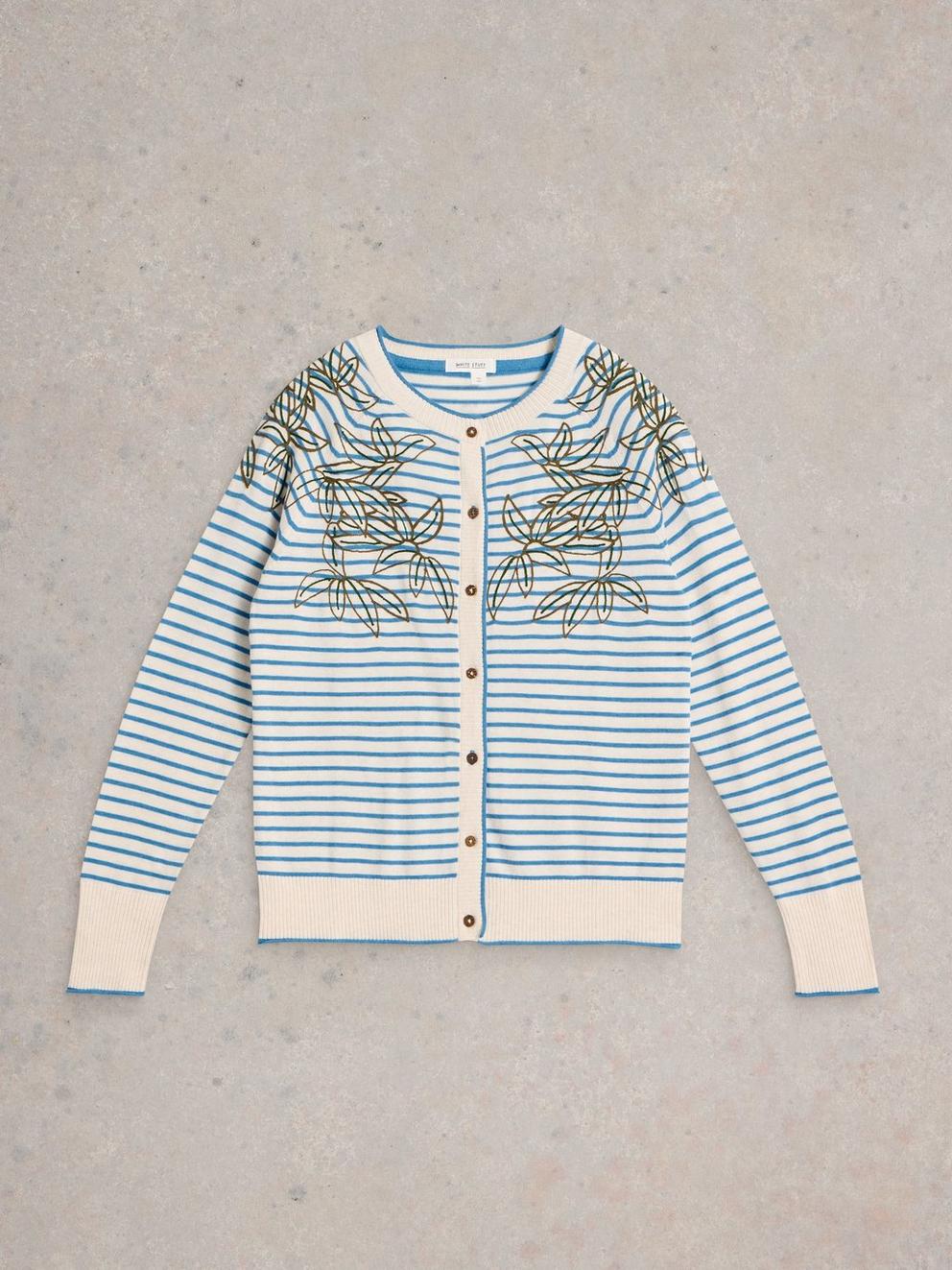 LULU CREW NECK EMBROIDERED CARDI in IVORY MLT - FLAT FRONT